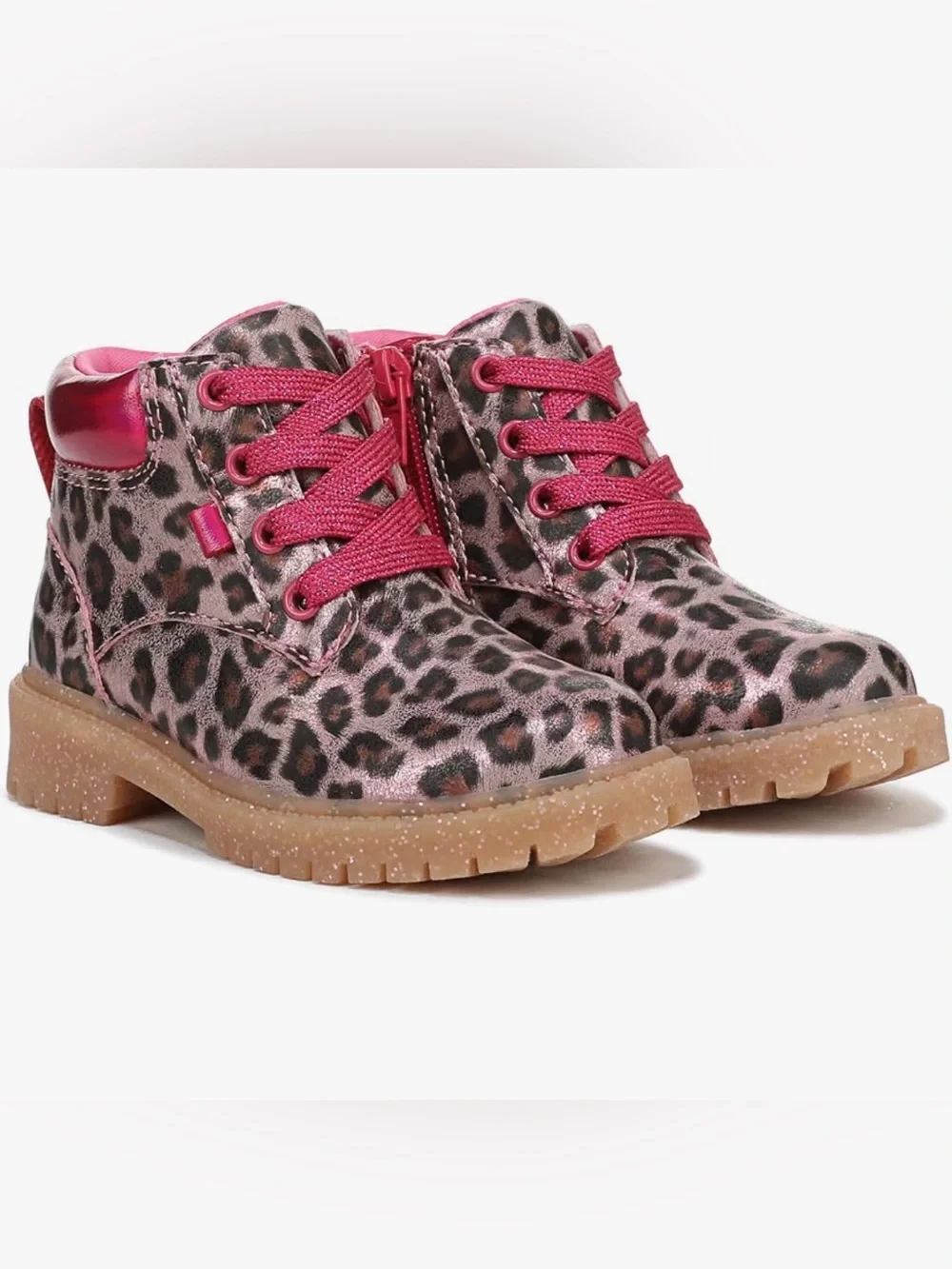 S48 Dr. Scholl's Girls Headstart Toddler Pink Leopard Lace-Up Ankle Boots NEW